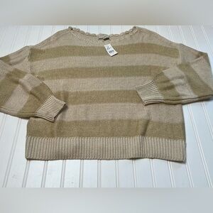 Ann Taylor Loft Womens Sweater  Scalloped  Neck Striped Summer Medium NEW 481